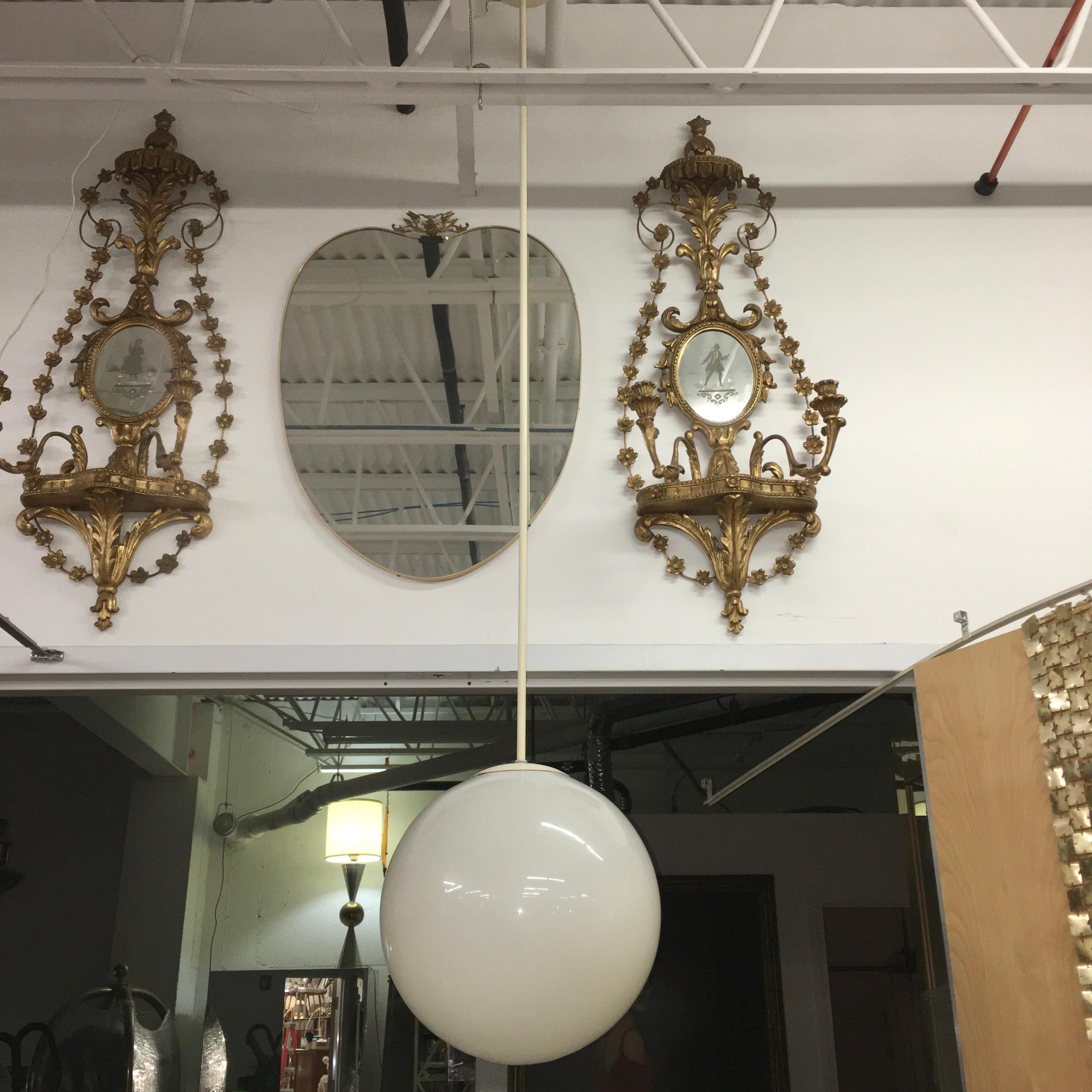 Mid-Century Modern Prescolite Polished Opal Glass Pendants