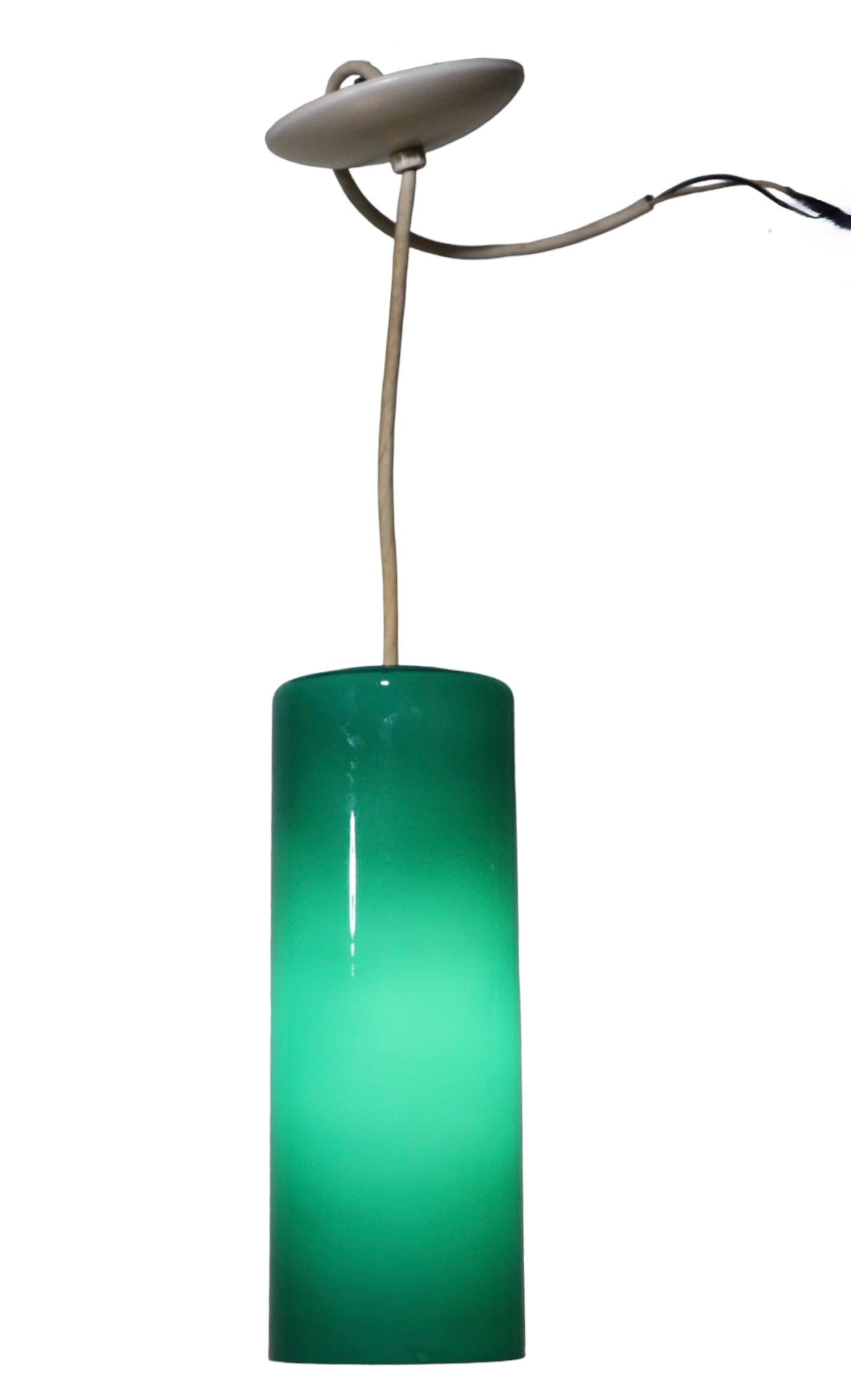 Prescolite Cylinder Pendant Chandelier in Green Glass, C 1950 - 1970's For Sale 4