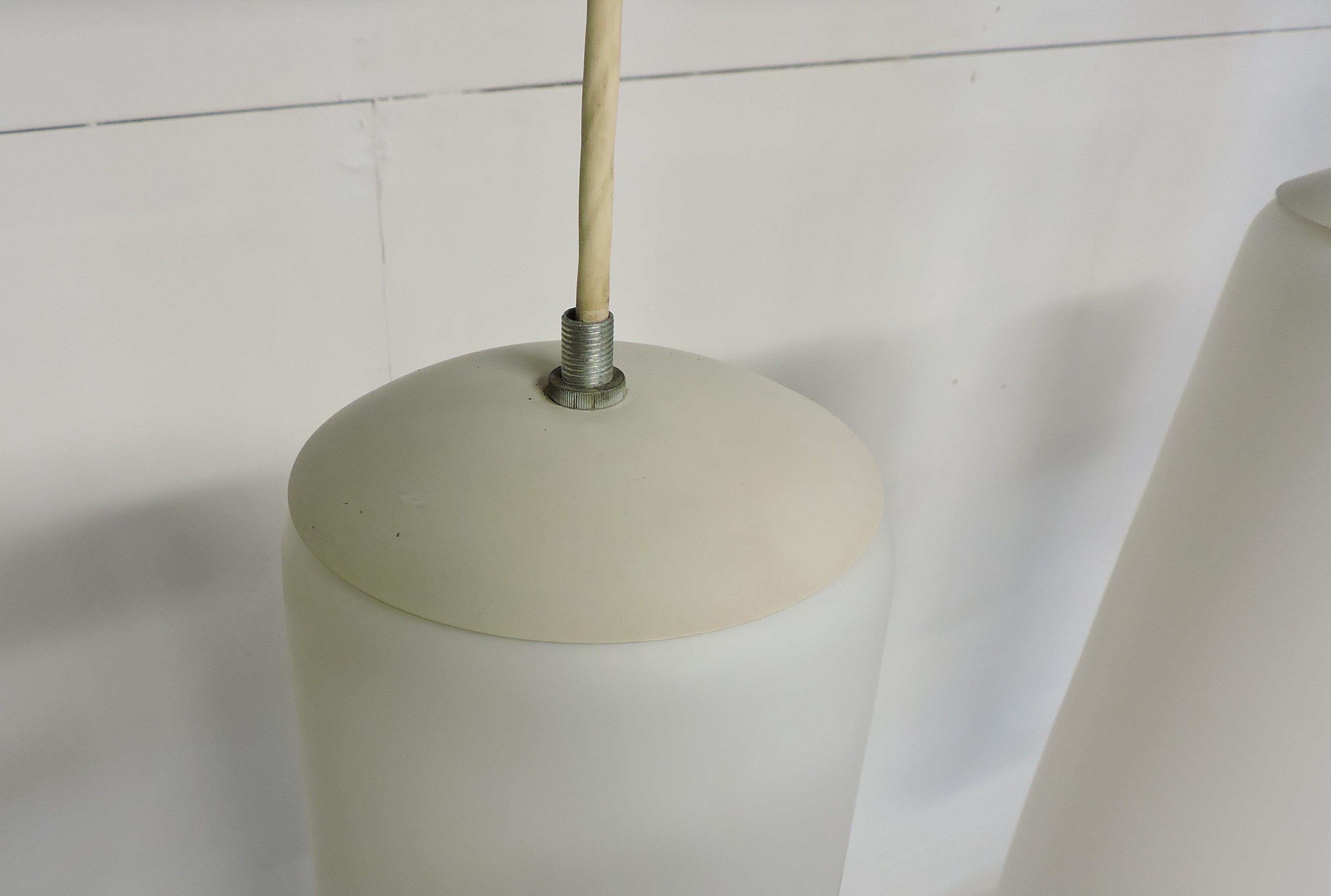 Prescolite Large Mid-Century Modern Frosted Glass Pendant Light In Good Condition In Chesterfield, NJ