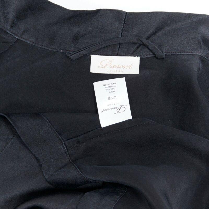 PRESENT LONDON Kurzes Kleid aus schwarzer 100 % geblümter Seide mit Spitze UK8 im Angebot 6
