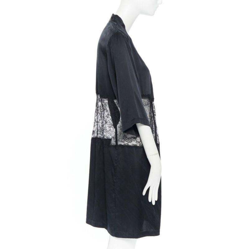 PRESENT LONDON black 100% silk floral lace panel lingerie short kimono robe UK8 For Sale 1