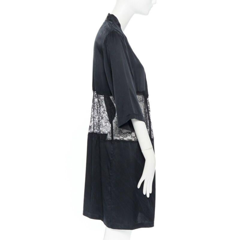 PRESENT LONDON Kurzes Kleid aus schwarzer 100 % geblümter Seide mit Spitze UK8 im Angebot 1