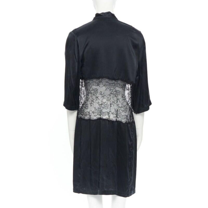PRESENT LONDON black 100% silk floral lace panel lingerie short kimono robe UK8 For Sale 2
