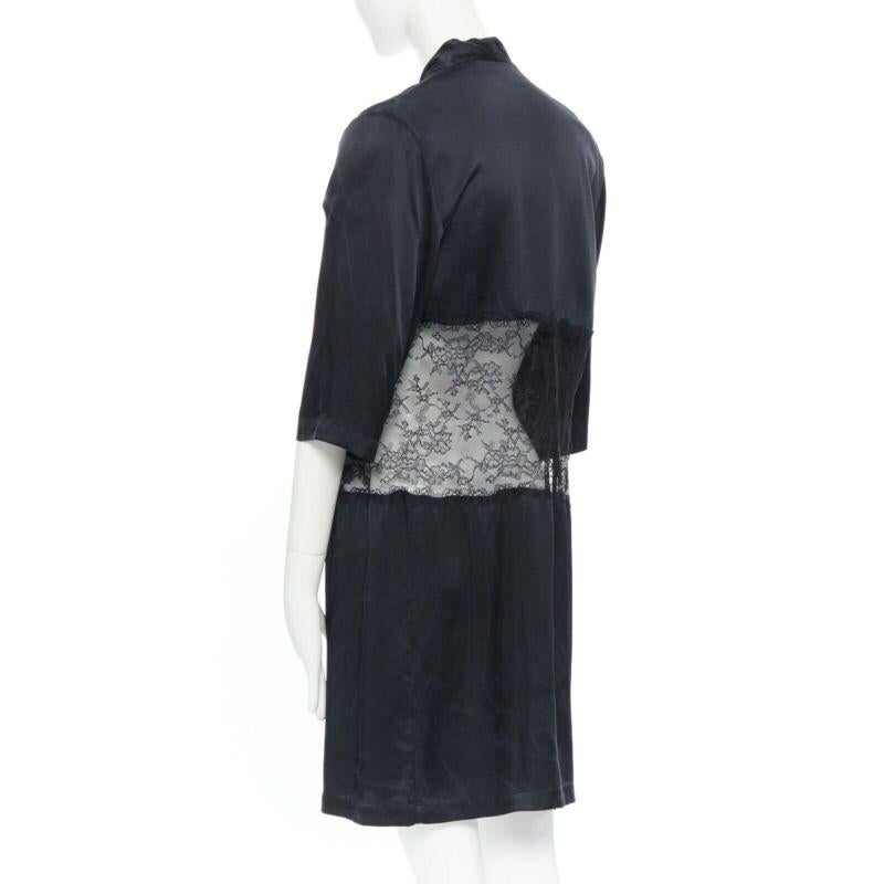 PRESENT LONDON black 100% silk floral lace panel lingerie short kimono robe UK8 For Sale 3