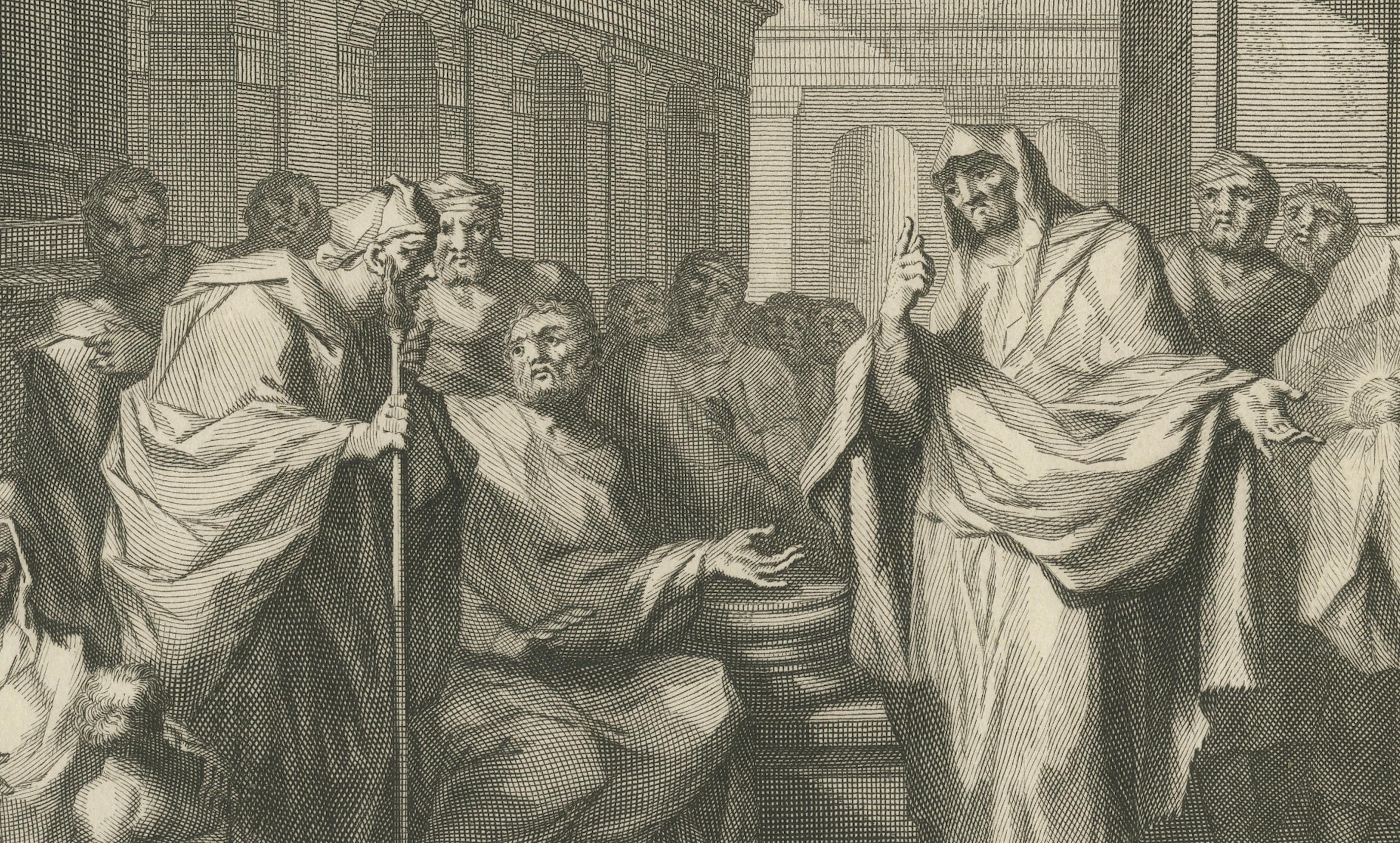 Darstellung von Christus im Tempel & Prophetin Anna, Pieter Mortier, um 1700 (Graviert) im Angebot