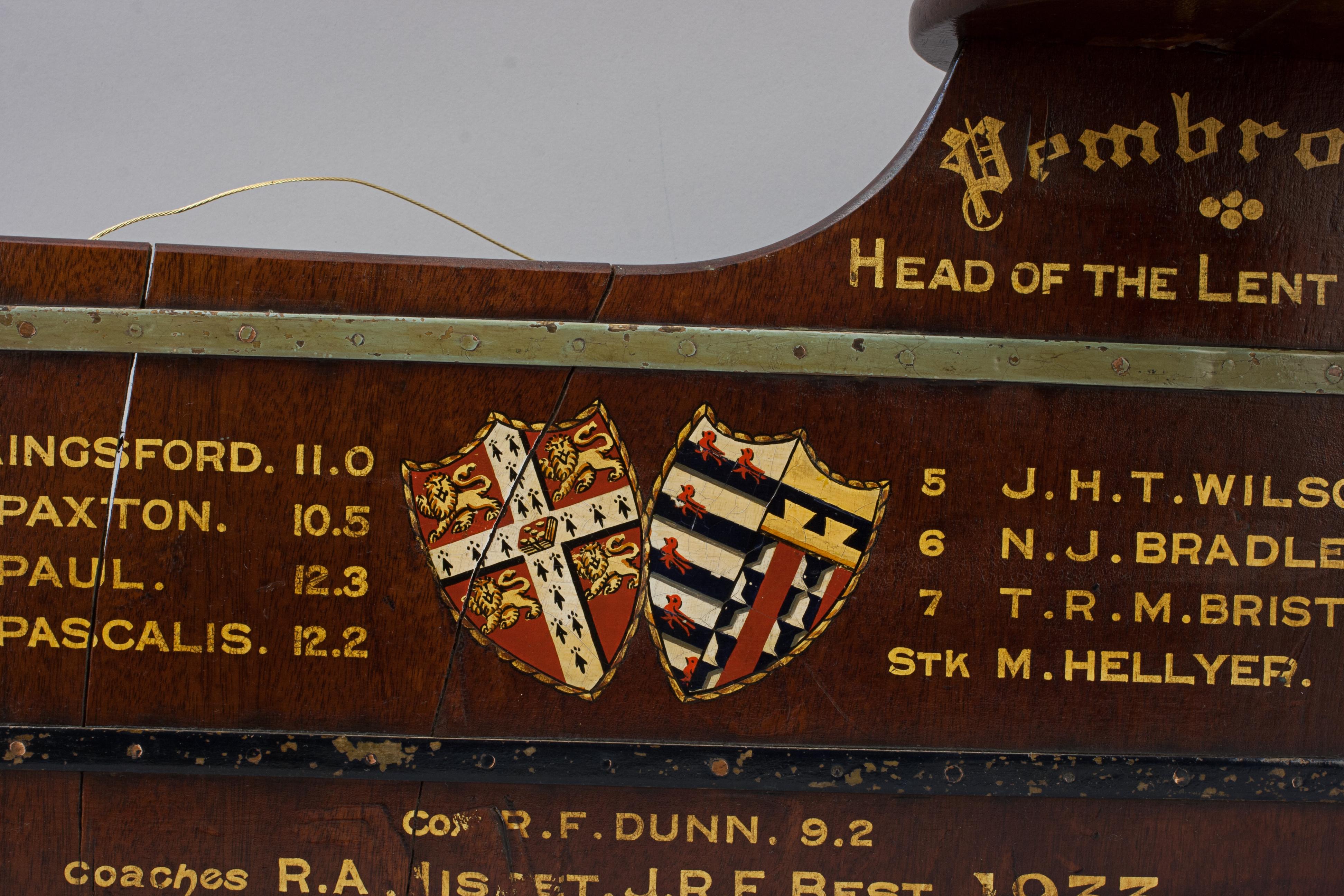 Sporting Art Presentation Rowing Rudder, Pembroke College, Head of the Lent Races For Sale