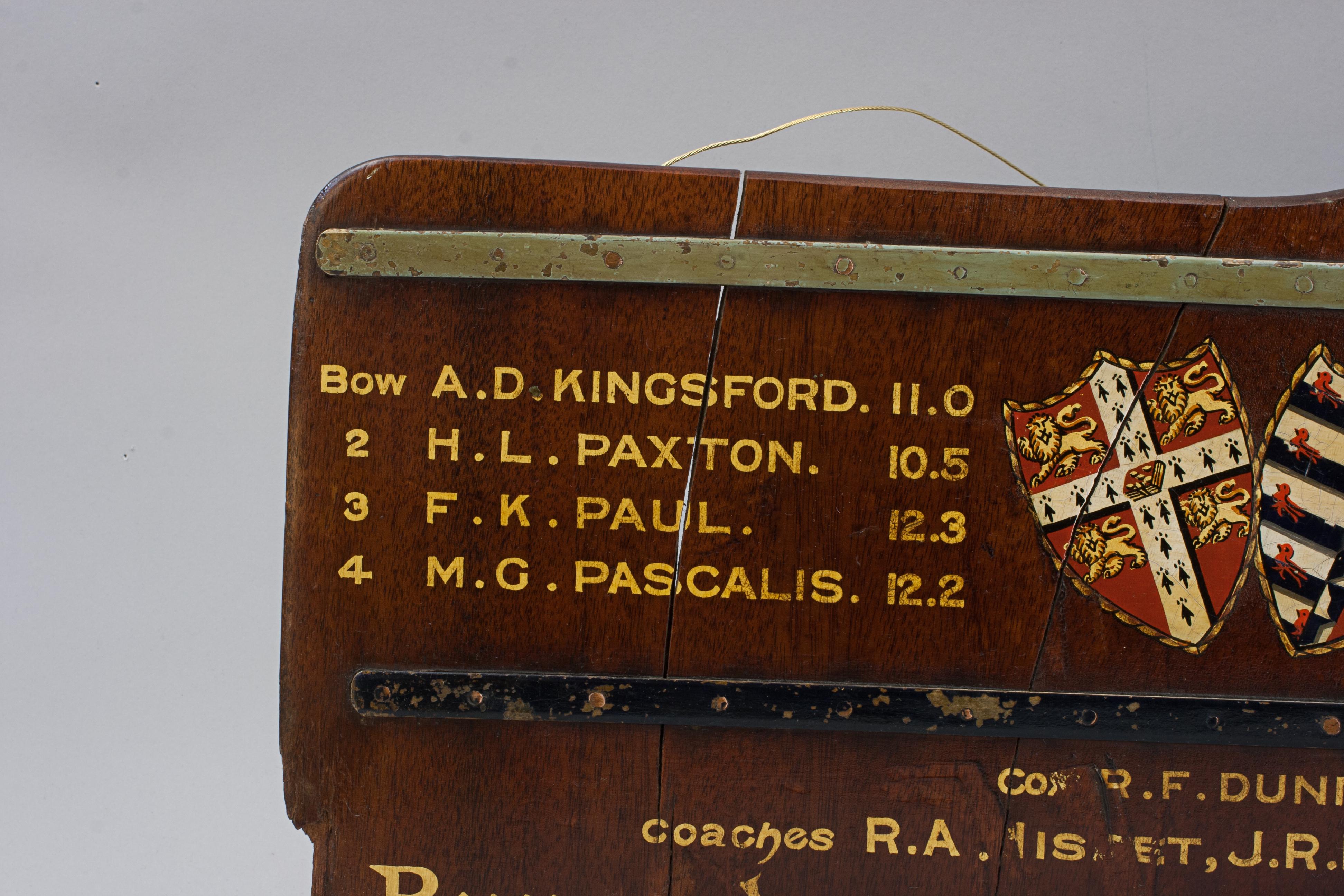 English Presentation Rowing Rudder, Pembroke College, Head of the Lent Races For Sale