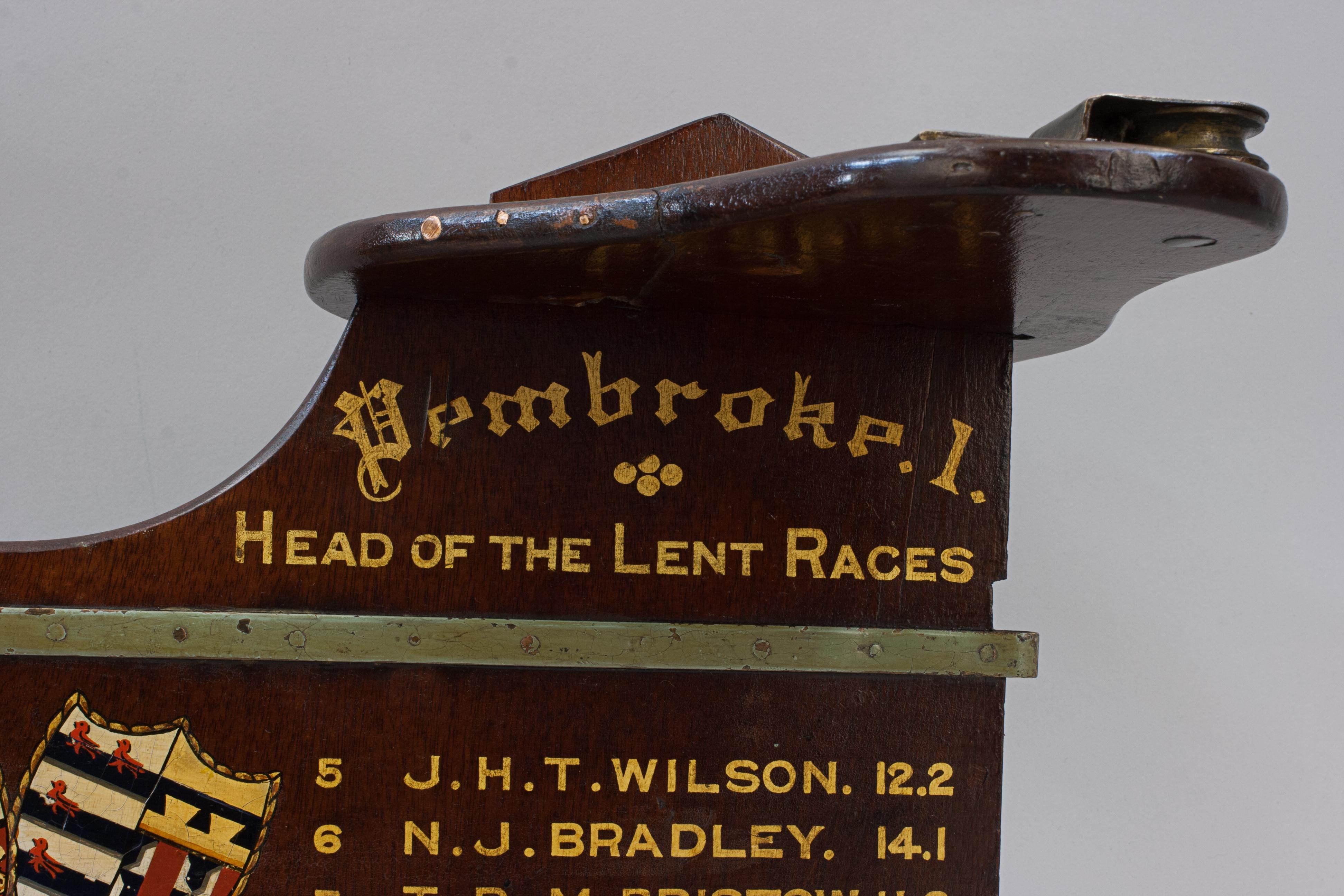 Wood Presentation Rowing Rudder, Pembroke College, Head of the Lent Races For Sale