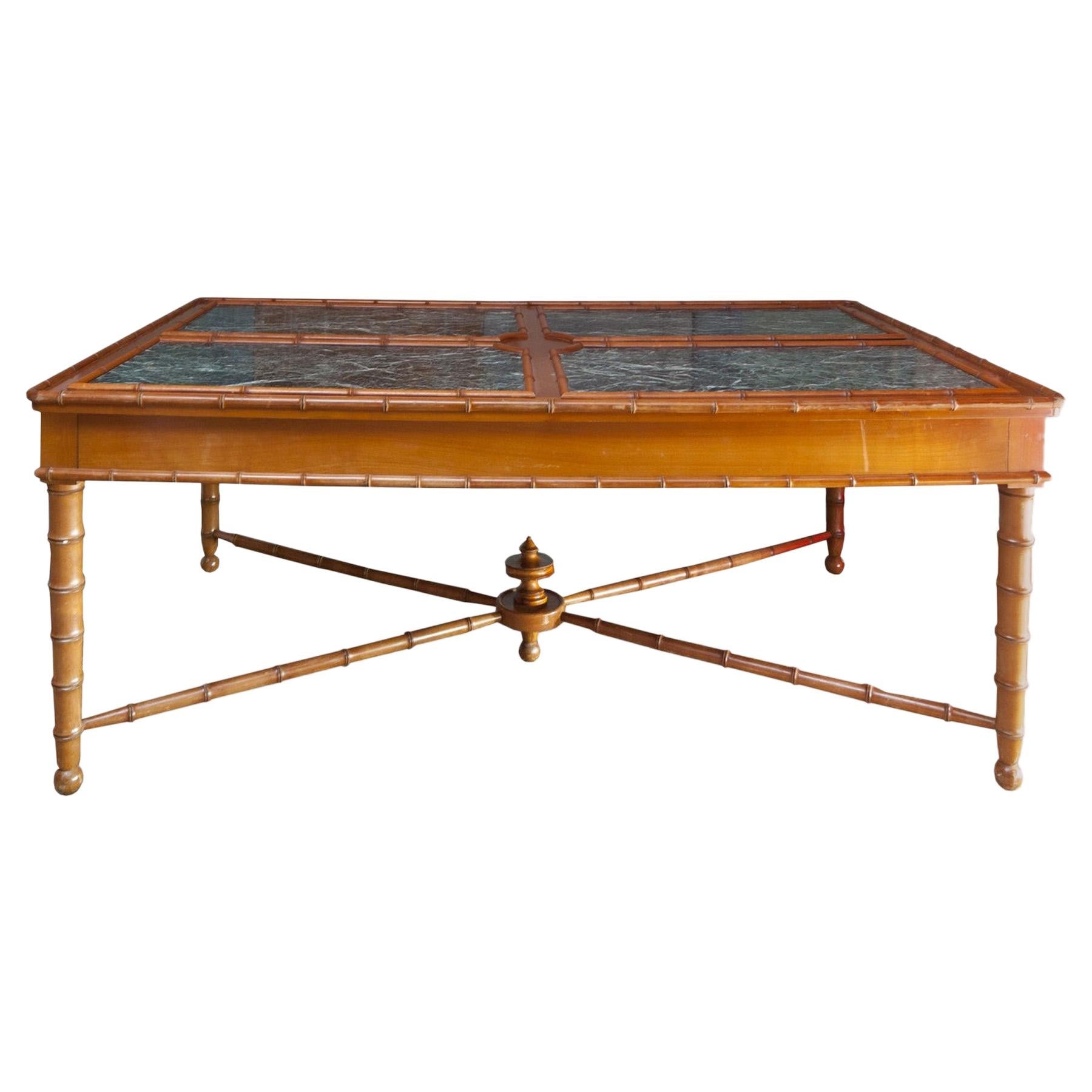 Presentation Table with Bamboo-Shaped Feet and Green Marble, England, circa 1850 For Sale