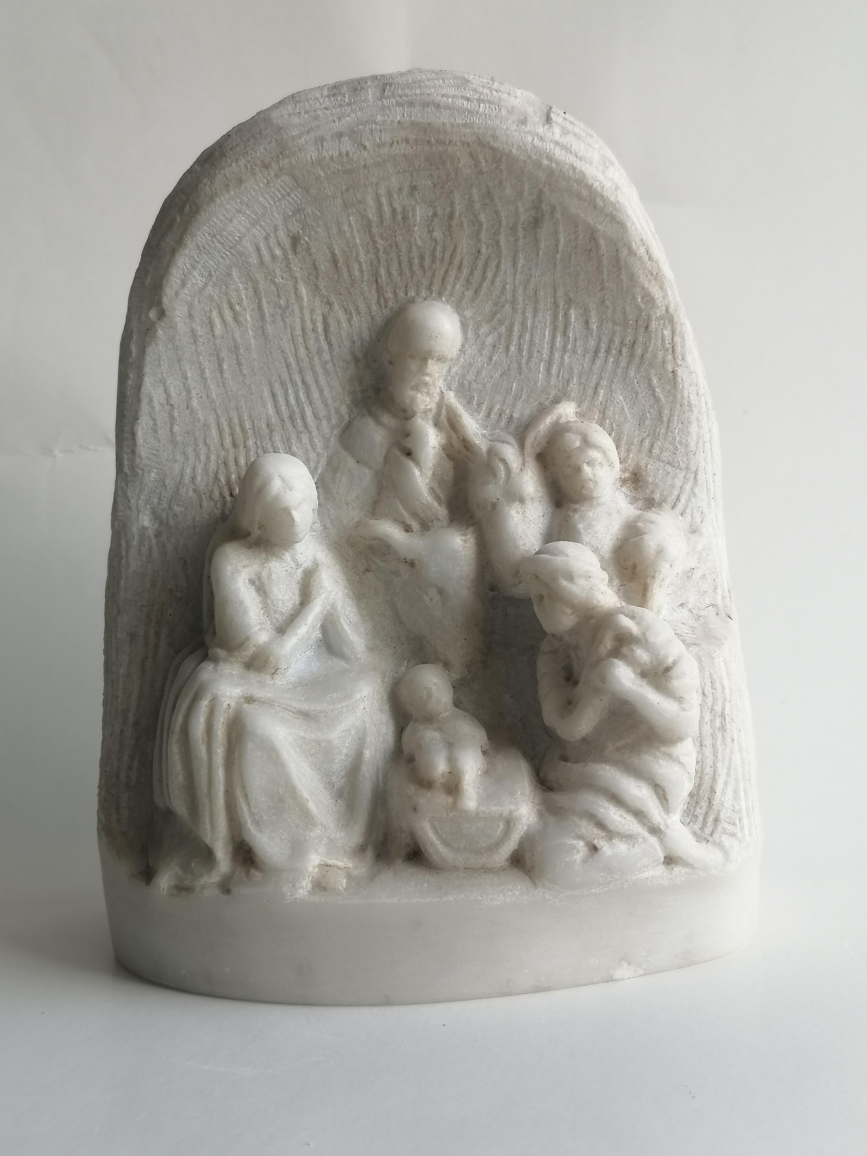 Italian White Carrara marble nativity scene - made in Italy For Sale