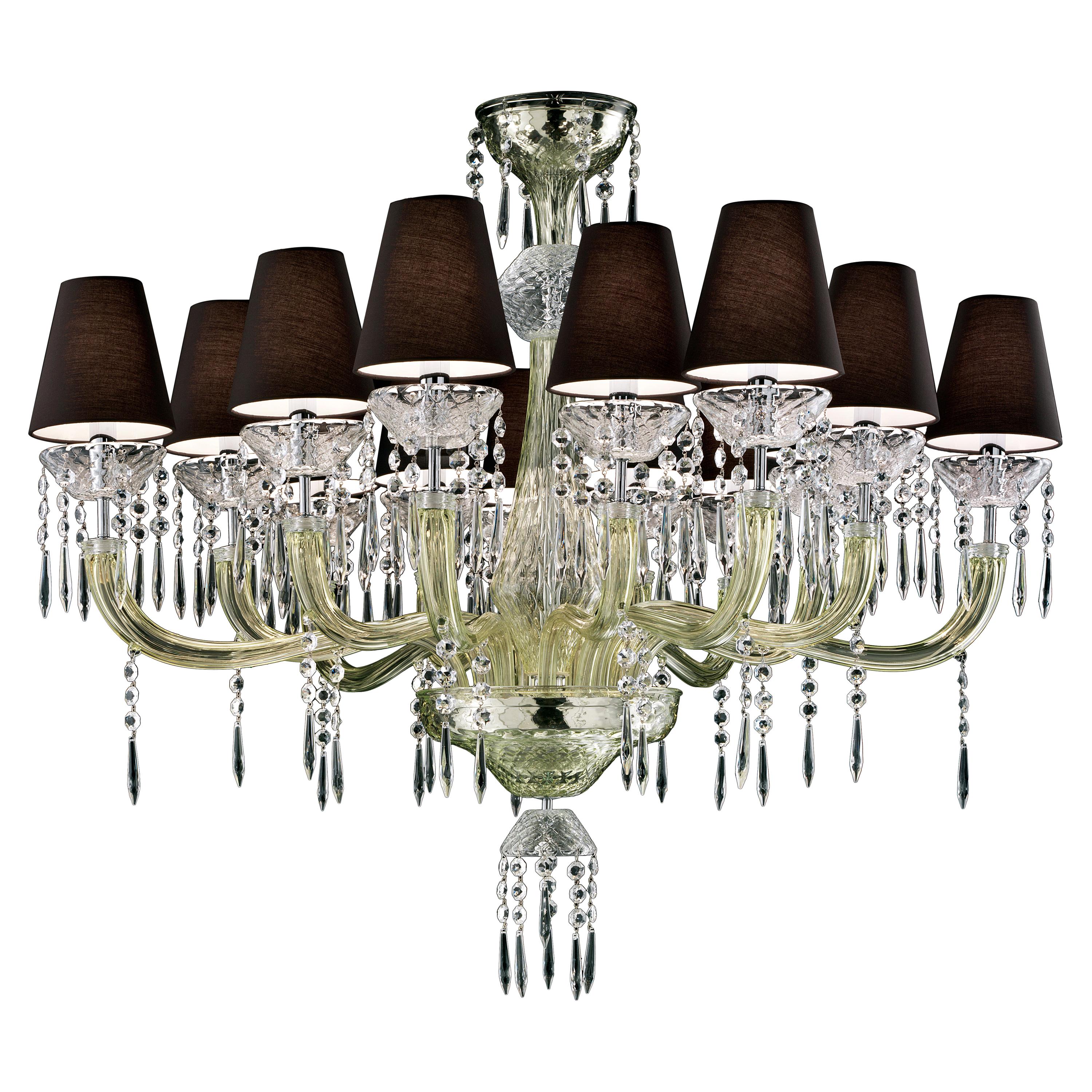 Green (Liquid Citron_EL) President 5695 14 Chandelier in Glass with Black Shade, by Barovier&Toso