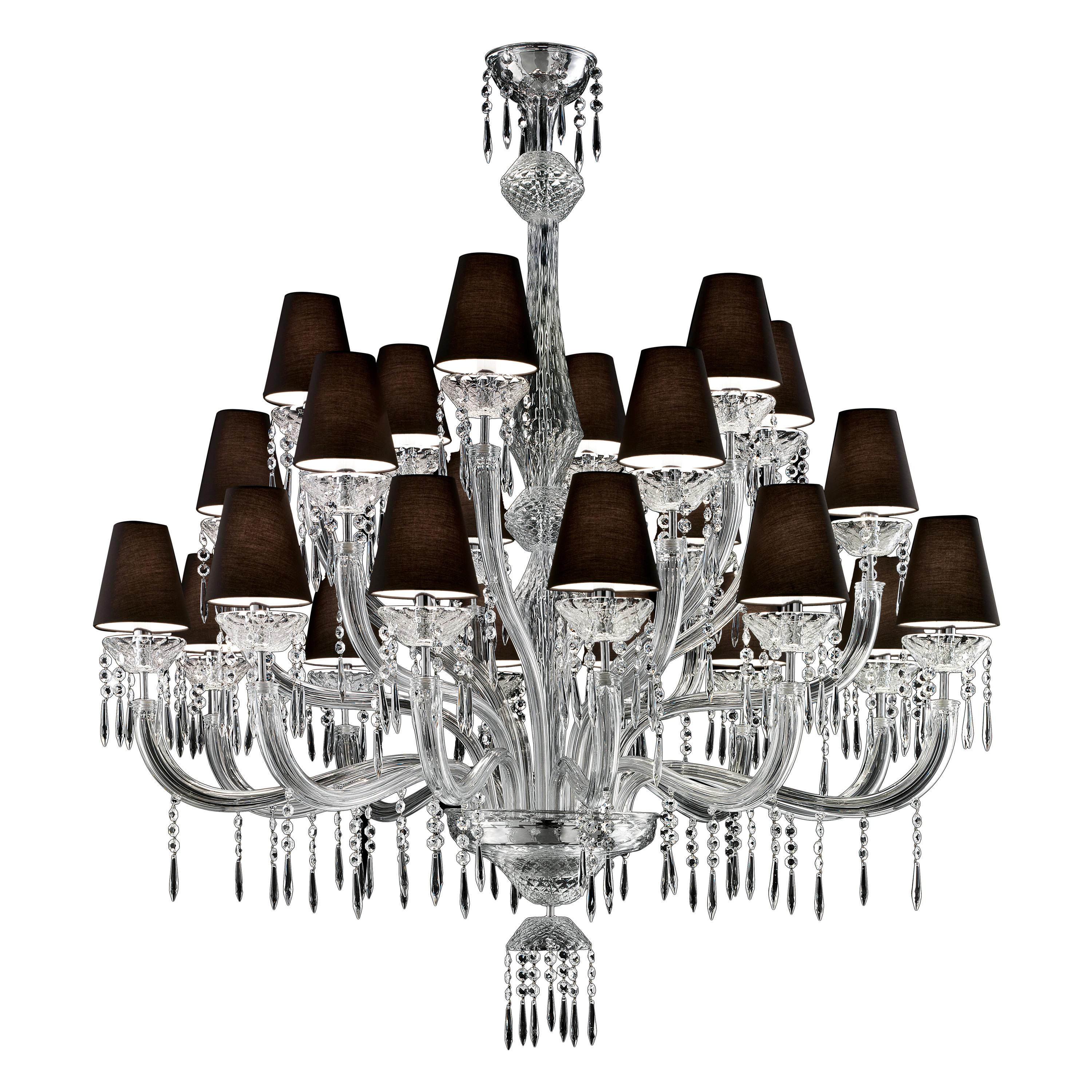 Clear (Crystal_CC) President 5695 24 Chandelier in Glass with Black Shade, by Barovier&Toso