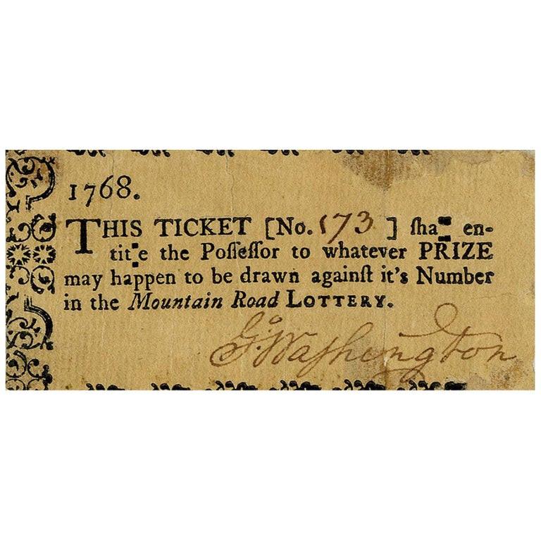 •	Rare Mountain Road Lottery ticket signed by the young Colonel George Washington
•	One of only 25 known to exist
•	Excellent condition compared to many existing examples

George Washington (1732-1799) was the first President of the United States