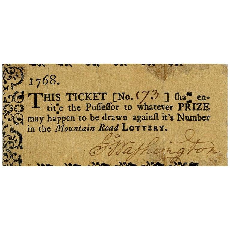 Papier Billet de loterie dédicacé par le président George Washington