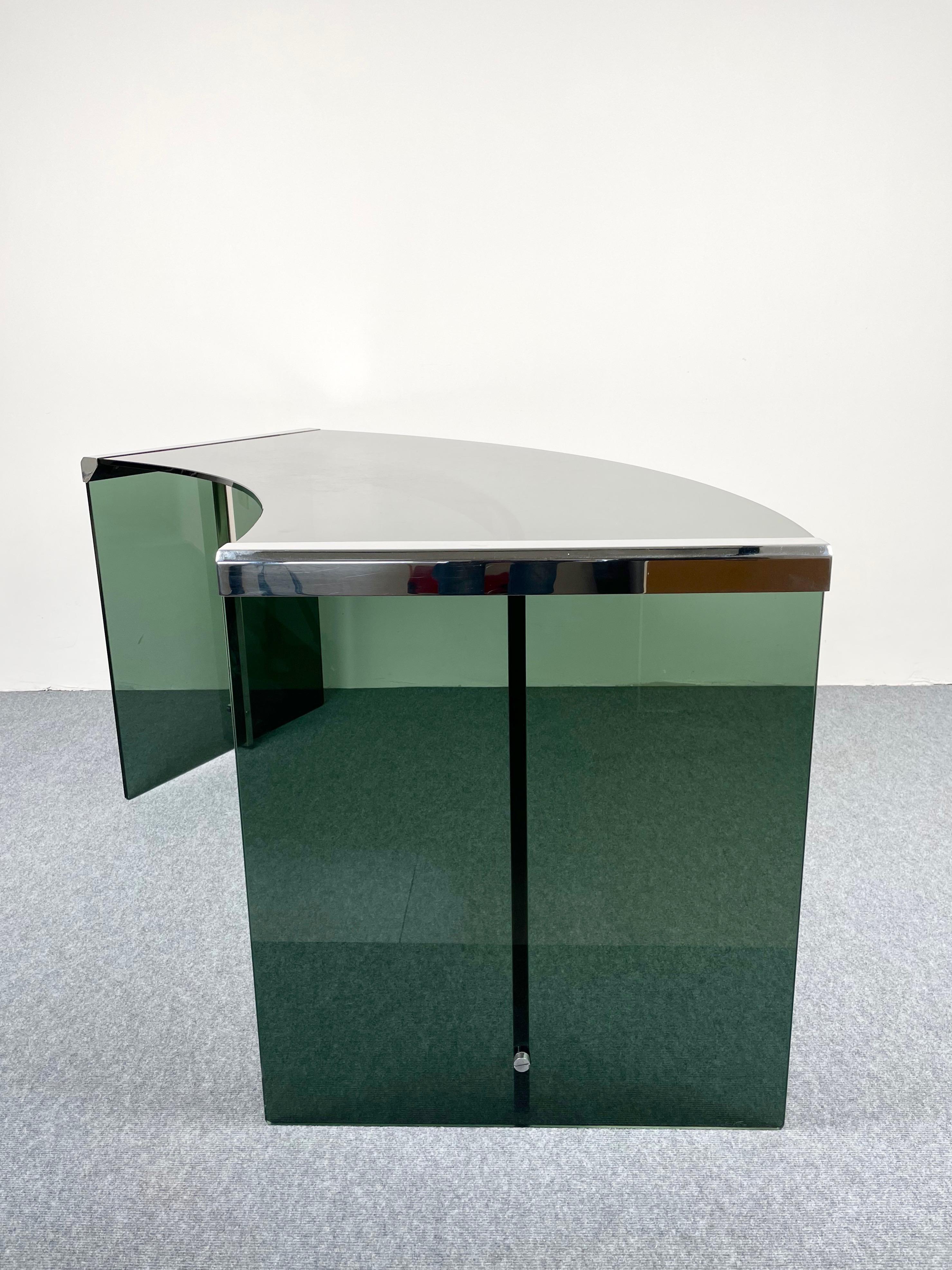 President Junior Desk by Gallotti & Radice, Smoked Glass & Steel, Italy, 1970s 2