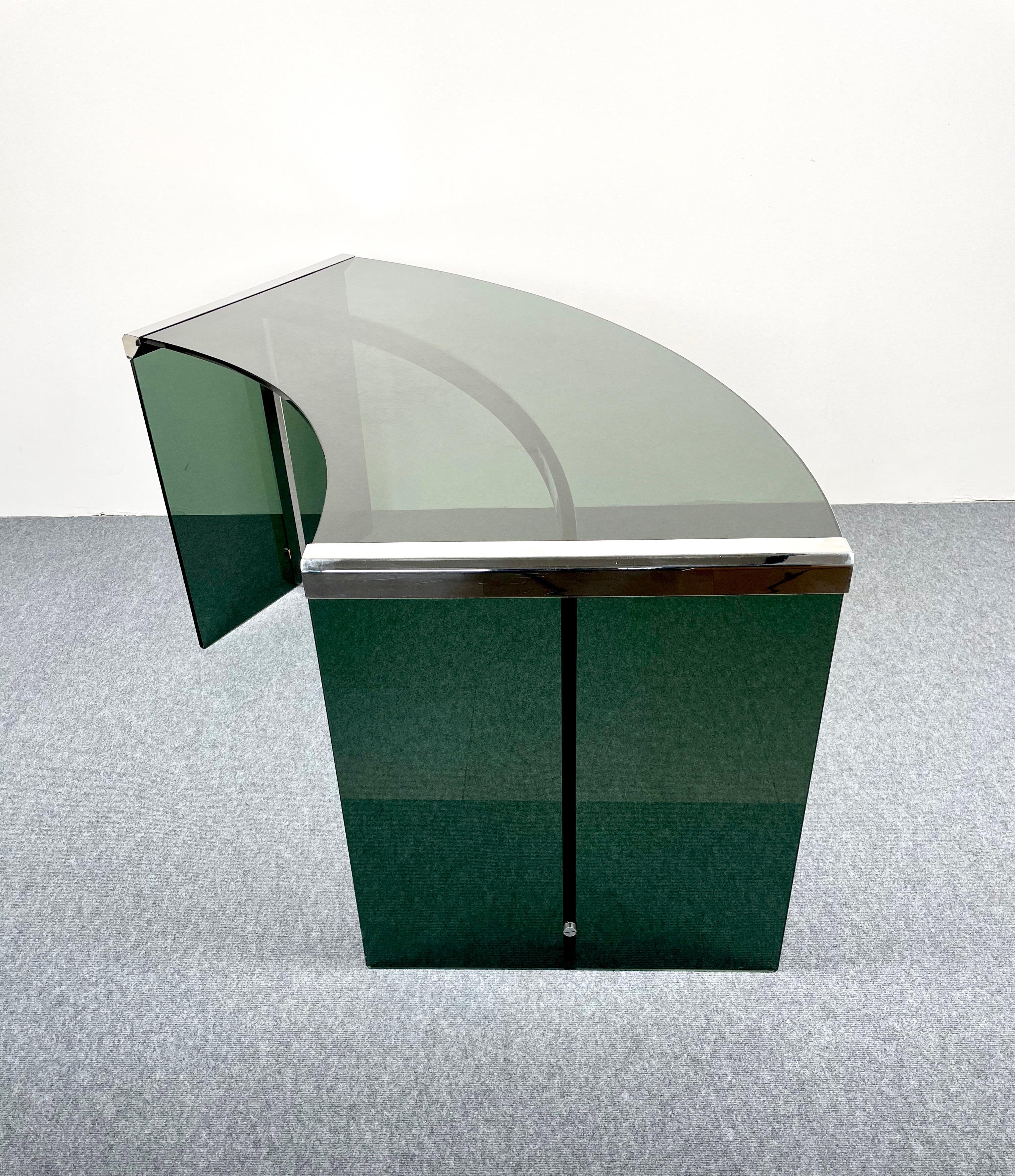 President Junior Desk by Gallotti & Radice, Smoked Glass & Steel, Italy, 1970s 3