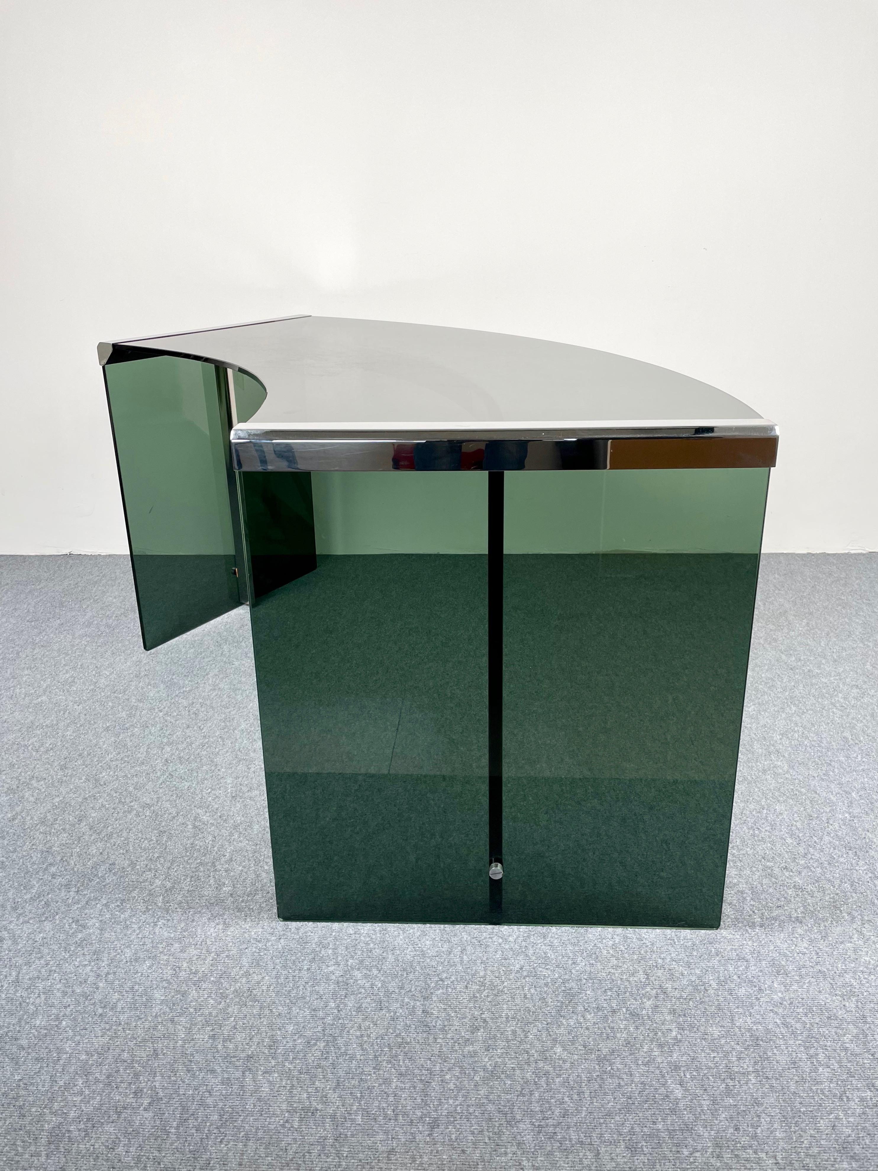 President Junior Desk by Gallotti & Radice, Smoked Glass & Steel, Italy, 1970s 1