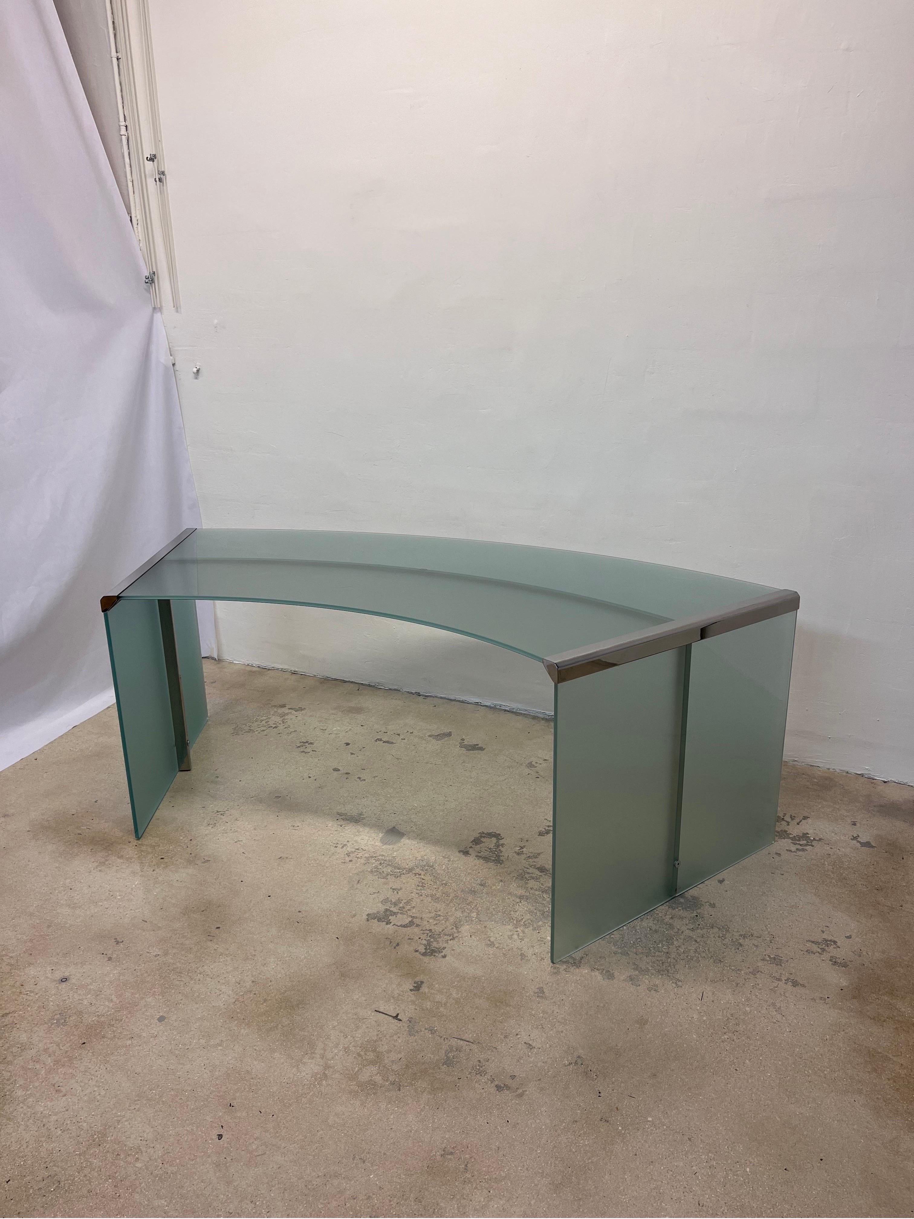 President Senior Frosted Green Glass and Chrome Desk by Gallotti and Radice For Sale 10