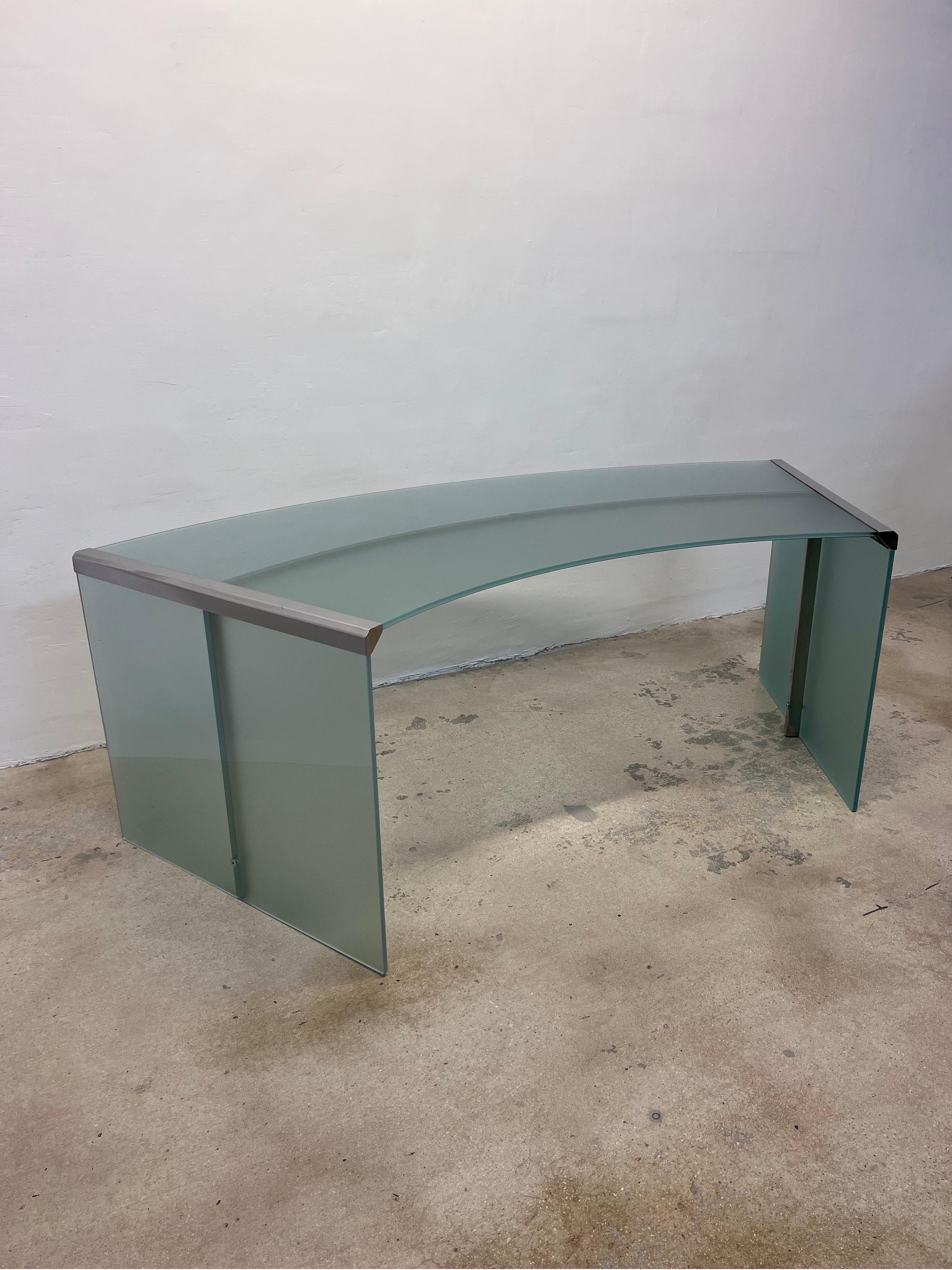 Mid-Century Modern President Senior Frosted Green Glass and Chrome Desk by Gallotti and Radice For Sale