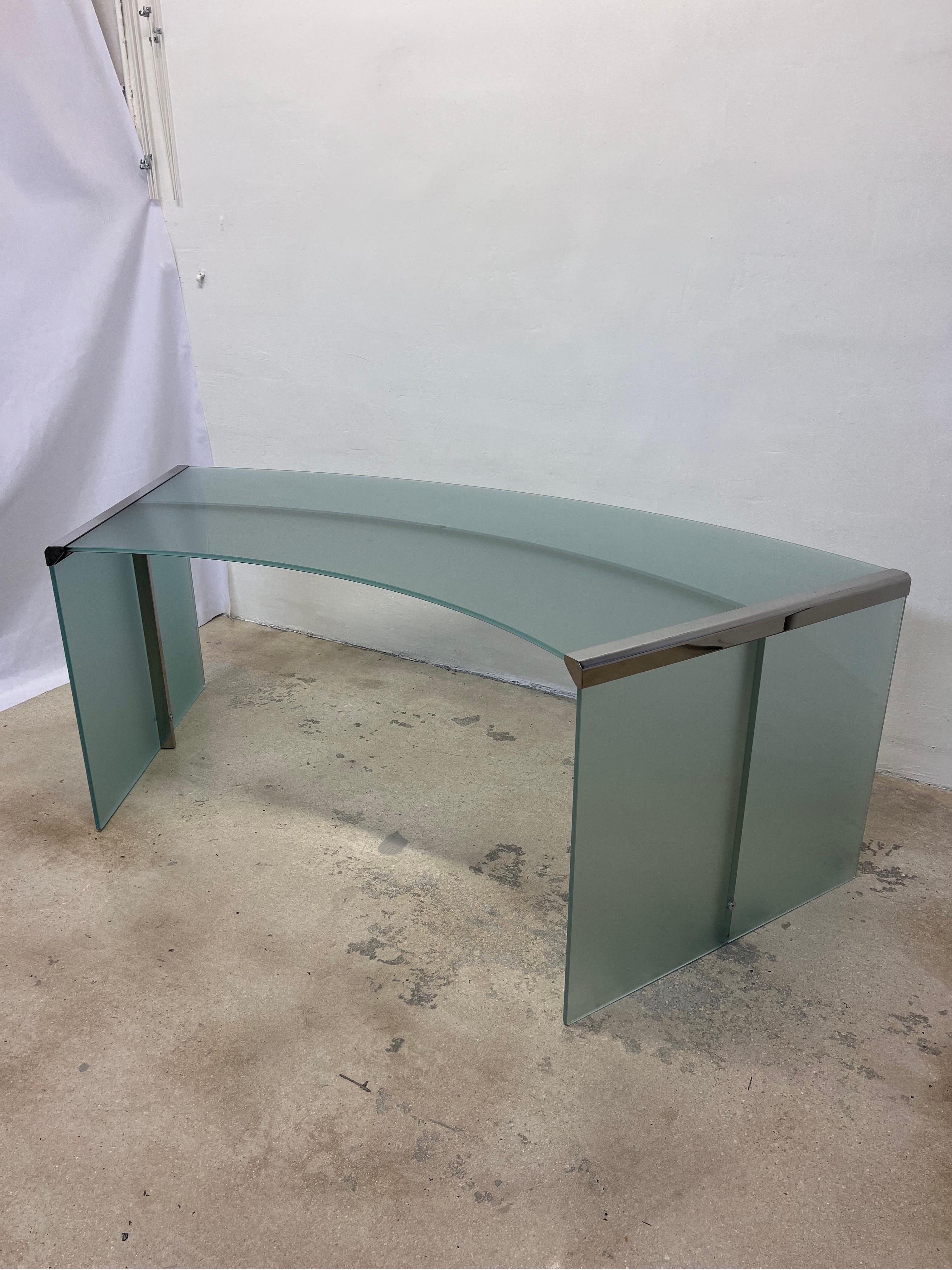 Italian President Senior Frosted Green Glass and Chrome Desk by Gallotti and Radice For Sale