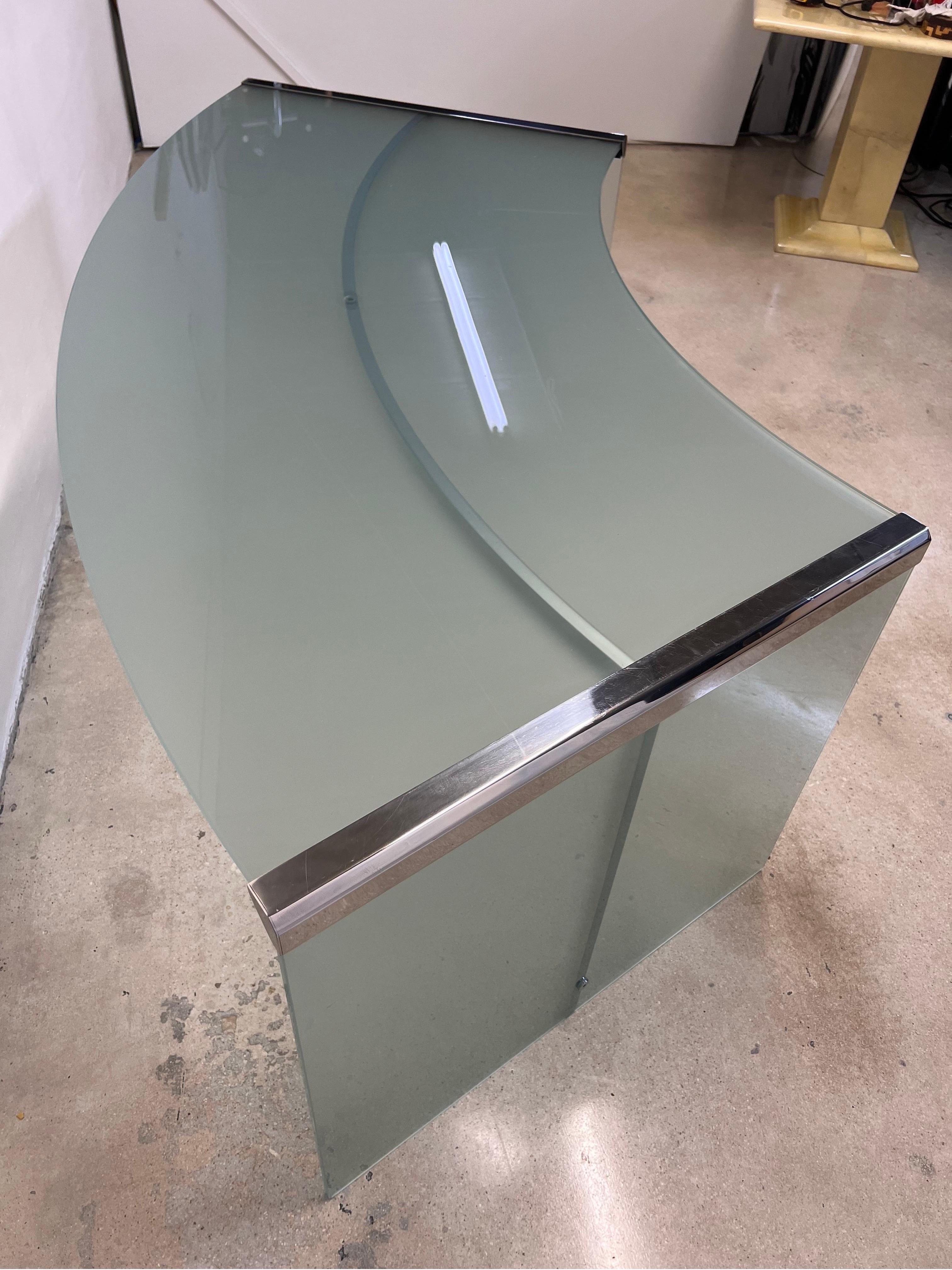 President Senior Frosted Green Glass and Chrome Desk by Gallotti and Radice For Sale 1