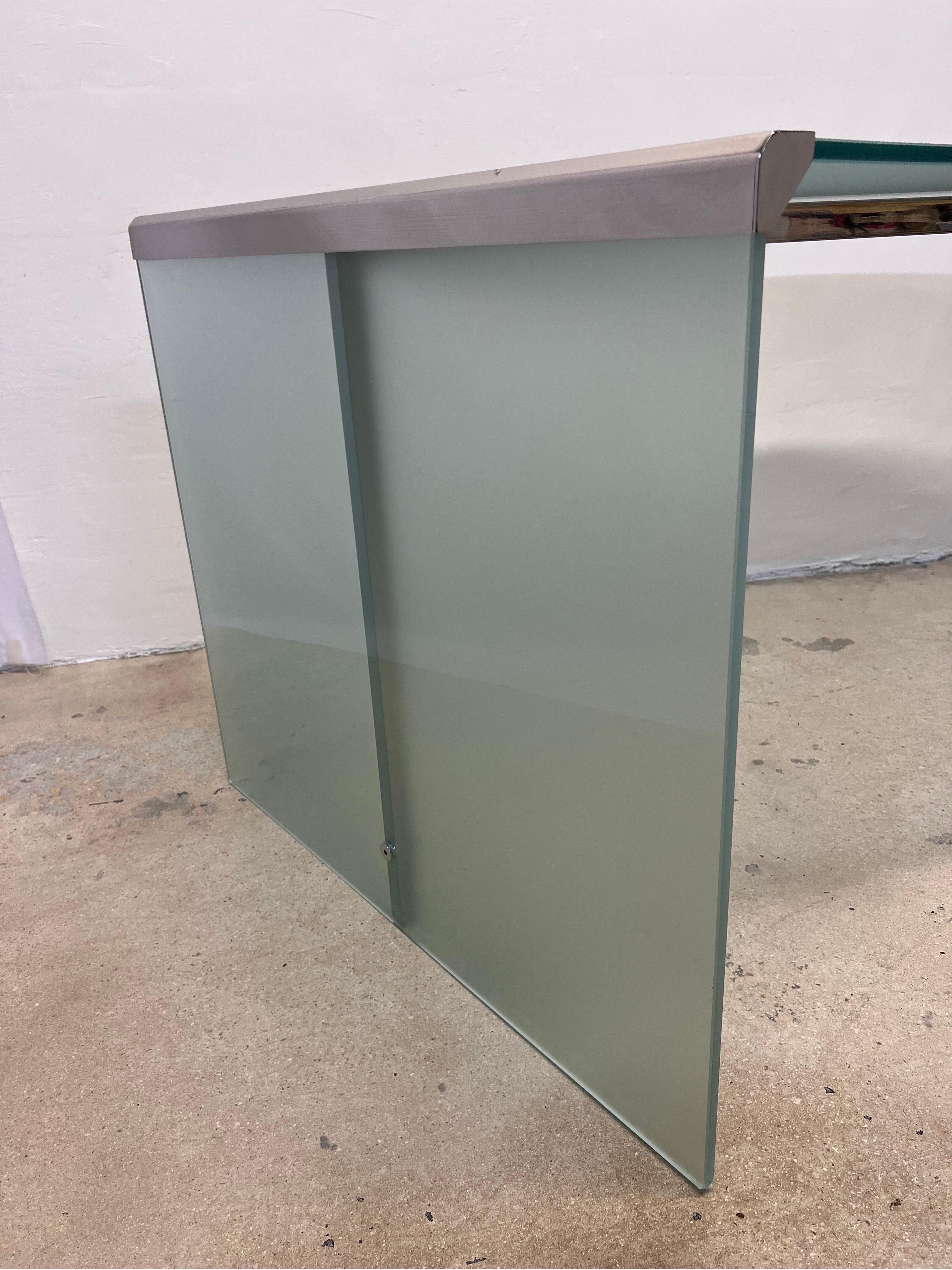 President Senior Frosted Green Glass and Chrome Desk by Gallotti and Radice For Sale 2