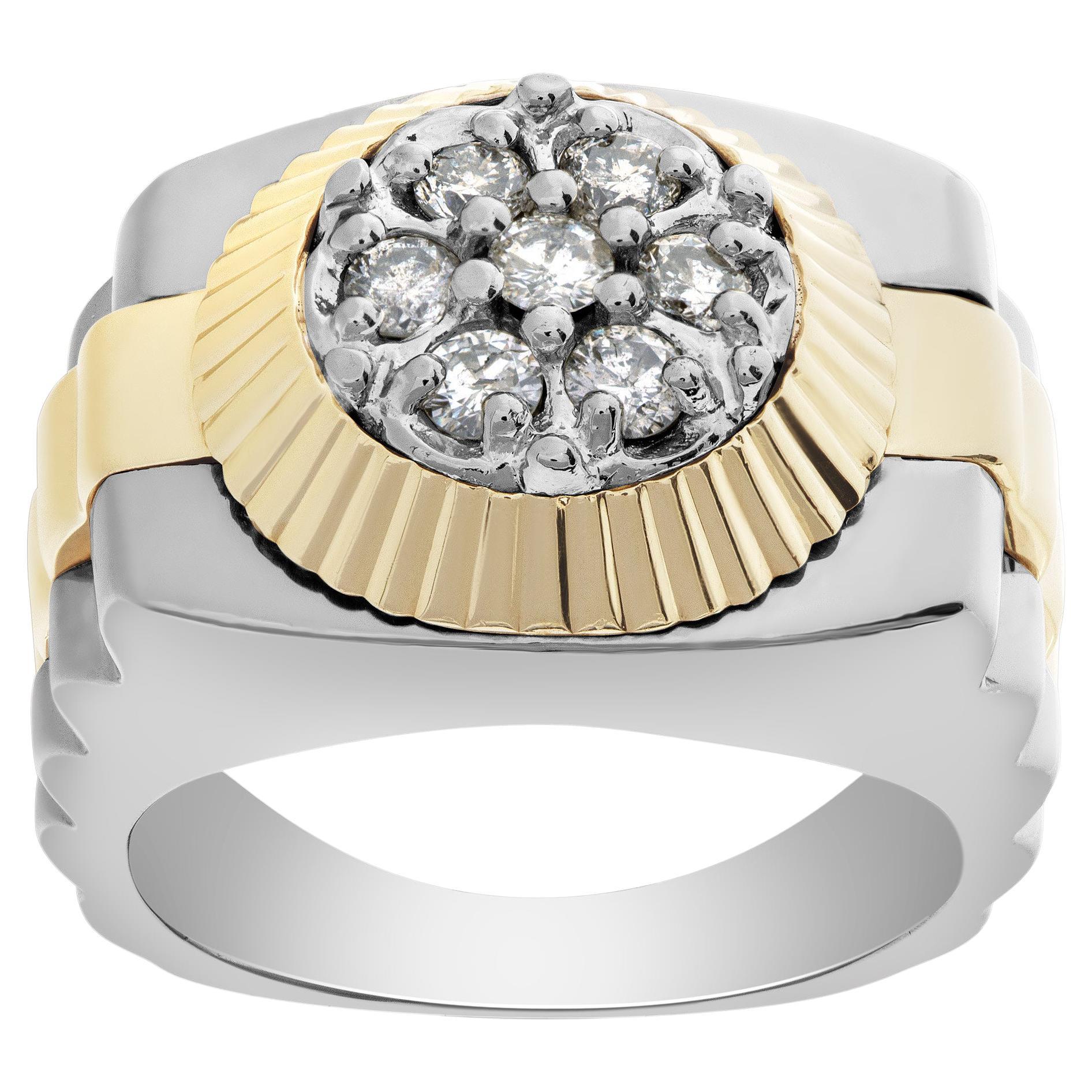 President Style Diamond Ring in 14k White and Yellow Gold