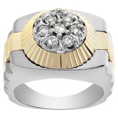 Vintage President Style Diamond Ring in 14k White and Yellow Gold