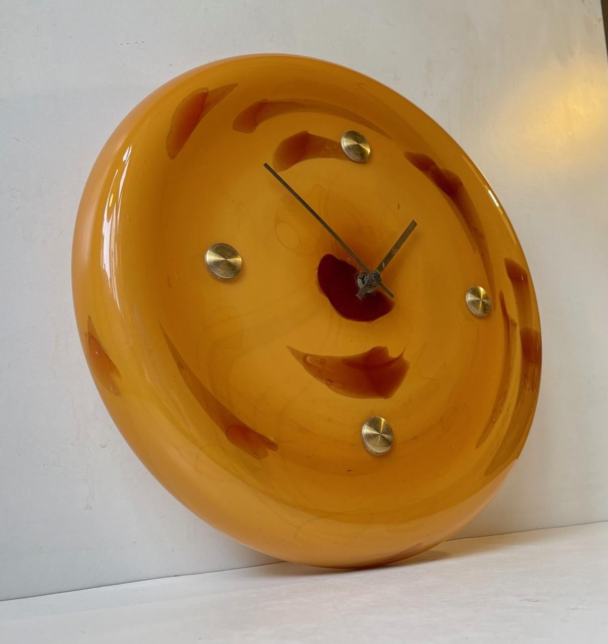 Danish President Wall Clock in Marble Glass by Sidse Werner for Holmegaard, 1970s