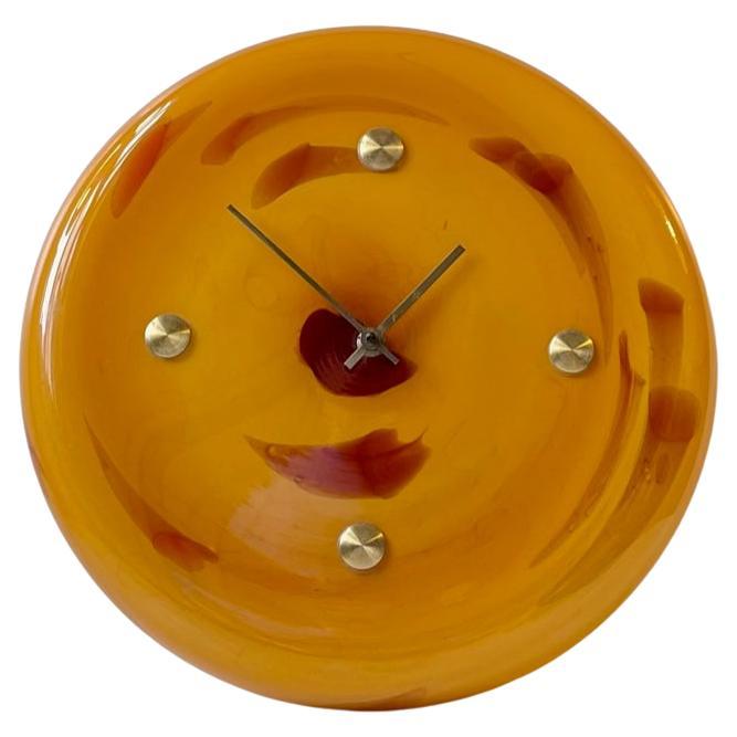President Wall Clock in Marble Glass by Sidse Werner for Holmegaard, 1970s