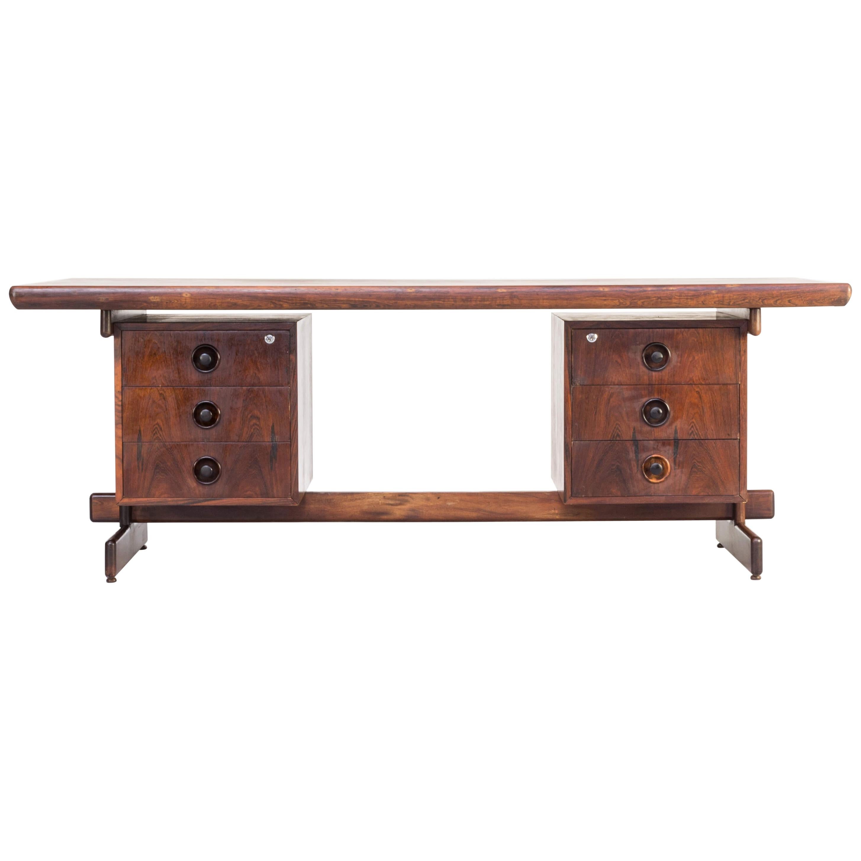Presidential Executive Rosewood Office Desk in the Manor of Serge Rodrigues For Sale