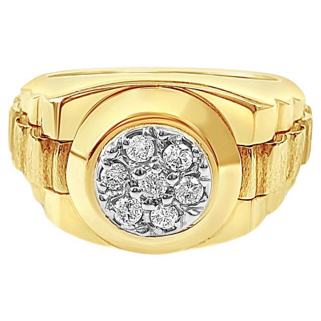 Presidential Rolex Style Diamond Cluster Ring 14k Yellow Gold For Sale