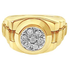 Bague présidentielle à grappe de diamants en or jaune 14 carats de style Rolex