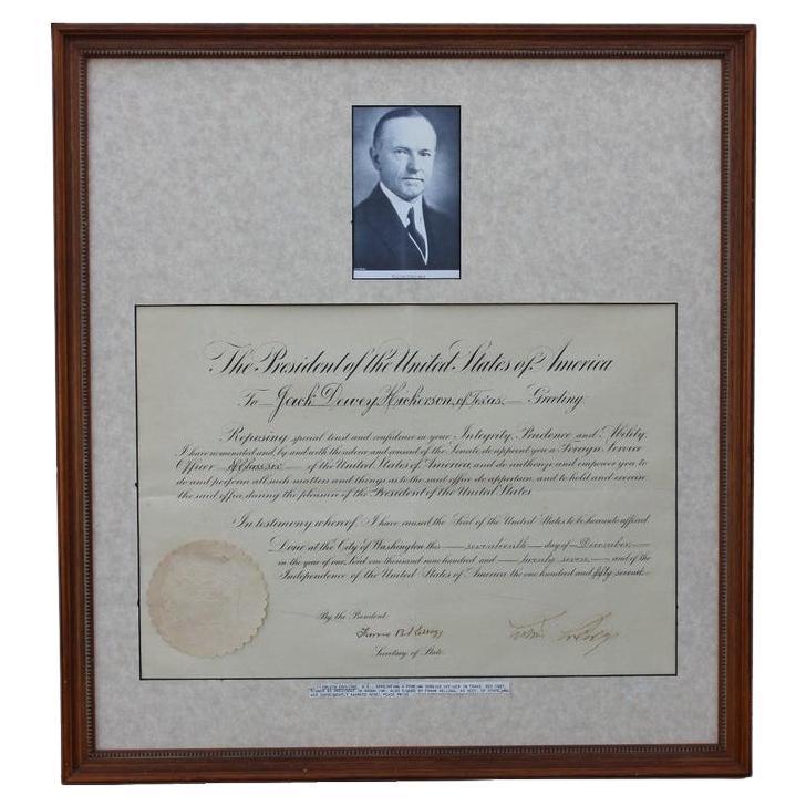 Presidential Seal with Calvin Coolidge Signed Document