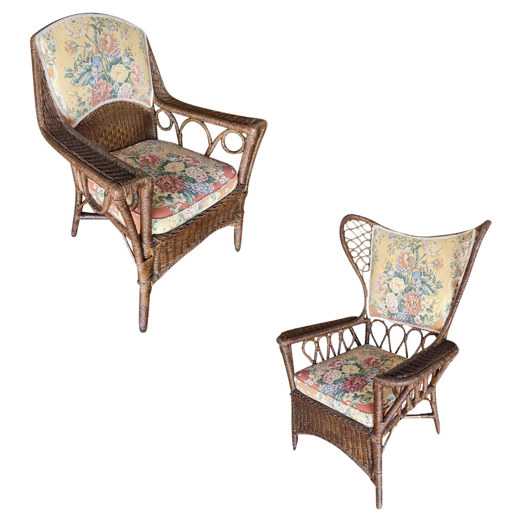 "President's" Art Deco Stick Rattan Lounge Mamma & Papa Lounge Chair Set