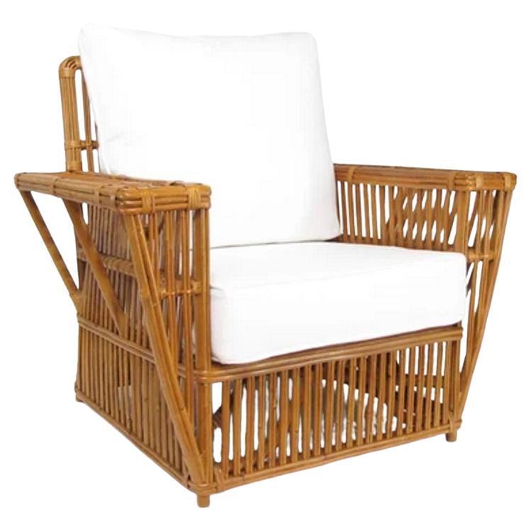 Presidents Art Deco Stick Reed Rattan Nantucket Lounge Armchair For Sale