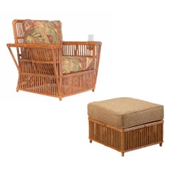 Presidents Stick Reed Rattan "Nantucket" Lounge Armchair and Ottoman Set