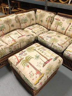 Presidents Stick Reed Rattan L-Shaped Corner Sofa and Ottoman Livingroom Set