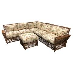 Used Presidents Stick Reed Rattan L-Shaped Corner Sofa and Ottoman Livingroom Set