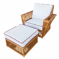 Presidents Stick Reed Rattan Nantucket Lounge Armchair and Ottoman Pair