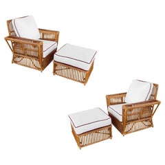Presidents Stick Reed Rattan Nantucket Lounge Armchair and Ottoman Pair