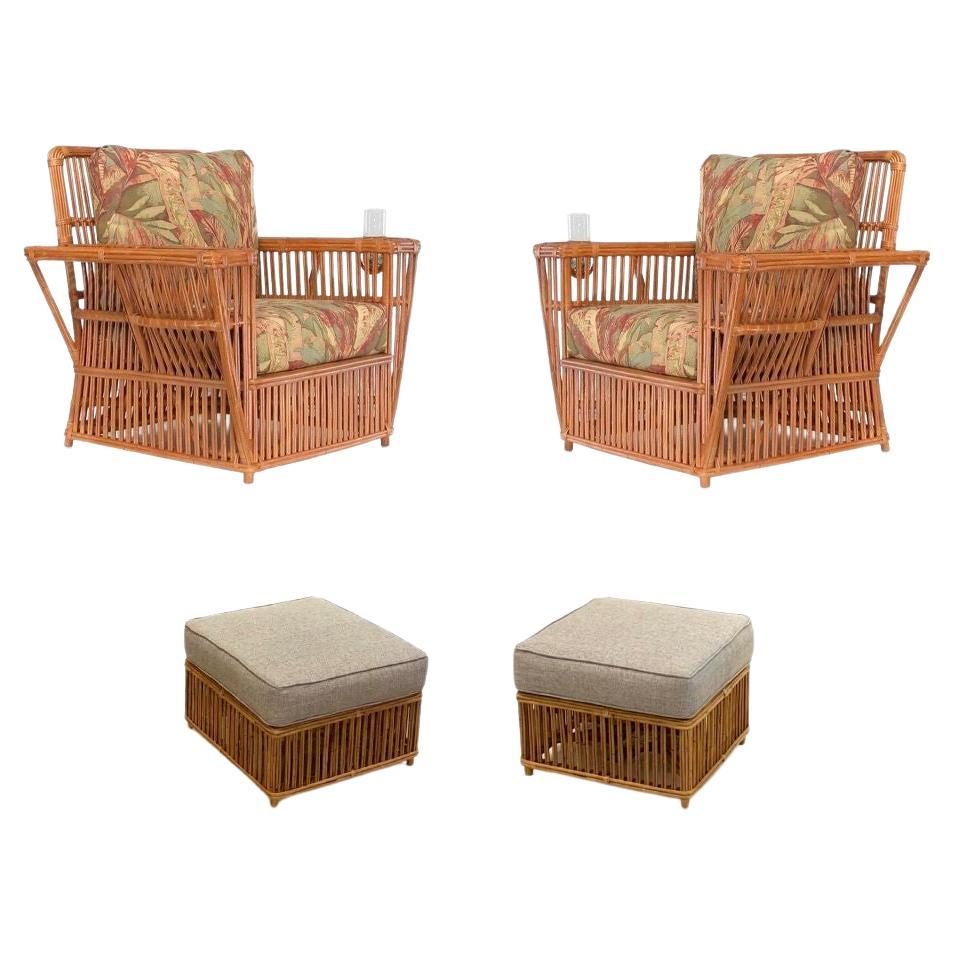 Presidents Stick Reed Rattan Nantucket Lounge Armchair and Ottoman Set For Sale