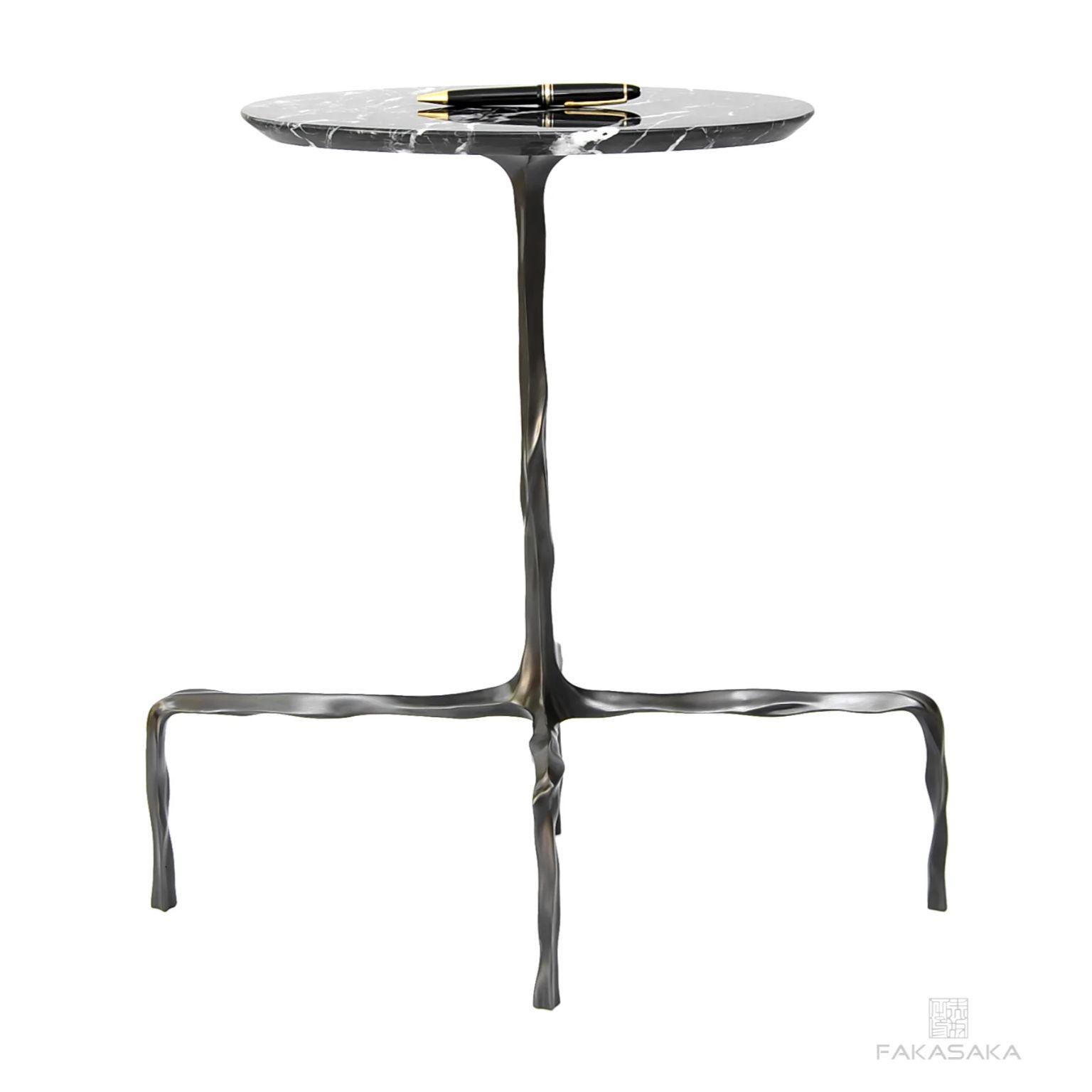 Modern Presley Drink Table with Nero Marquina Marble Top by Fakasaka Design For Sale