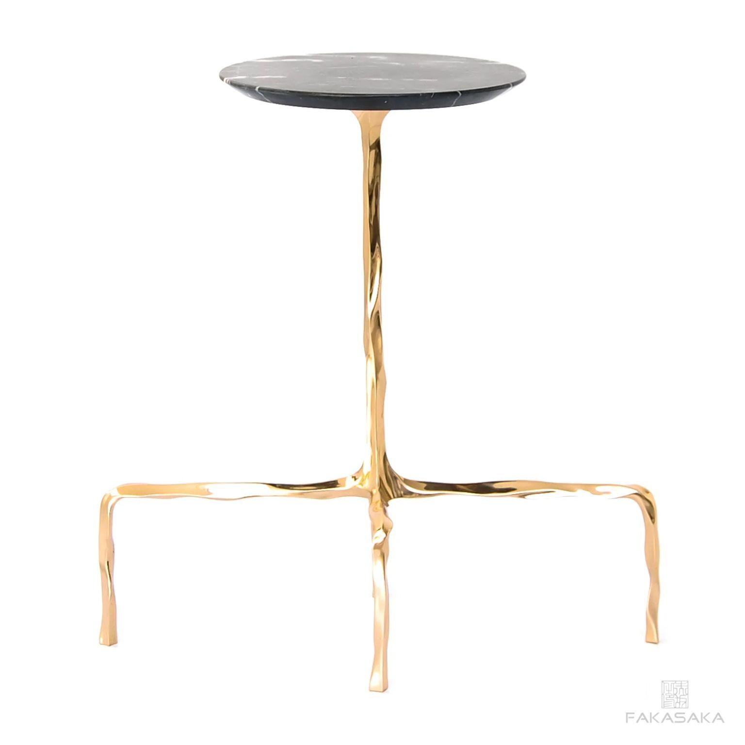 Modern Presley Drink Table with Nero Marquina Marble Top by Fakasaka Design For Sale