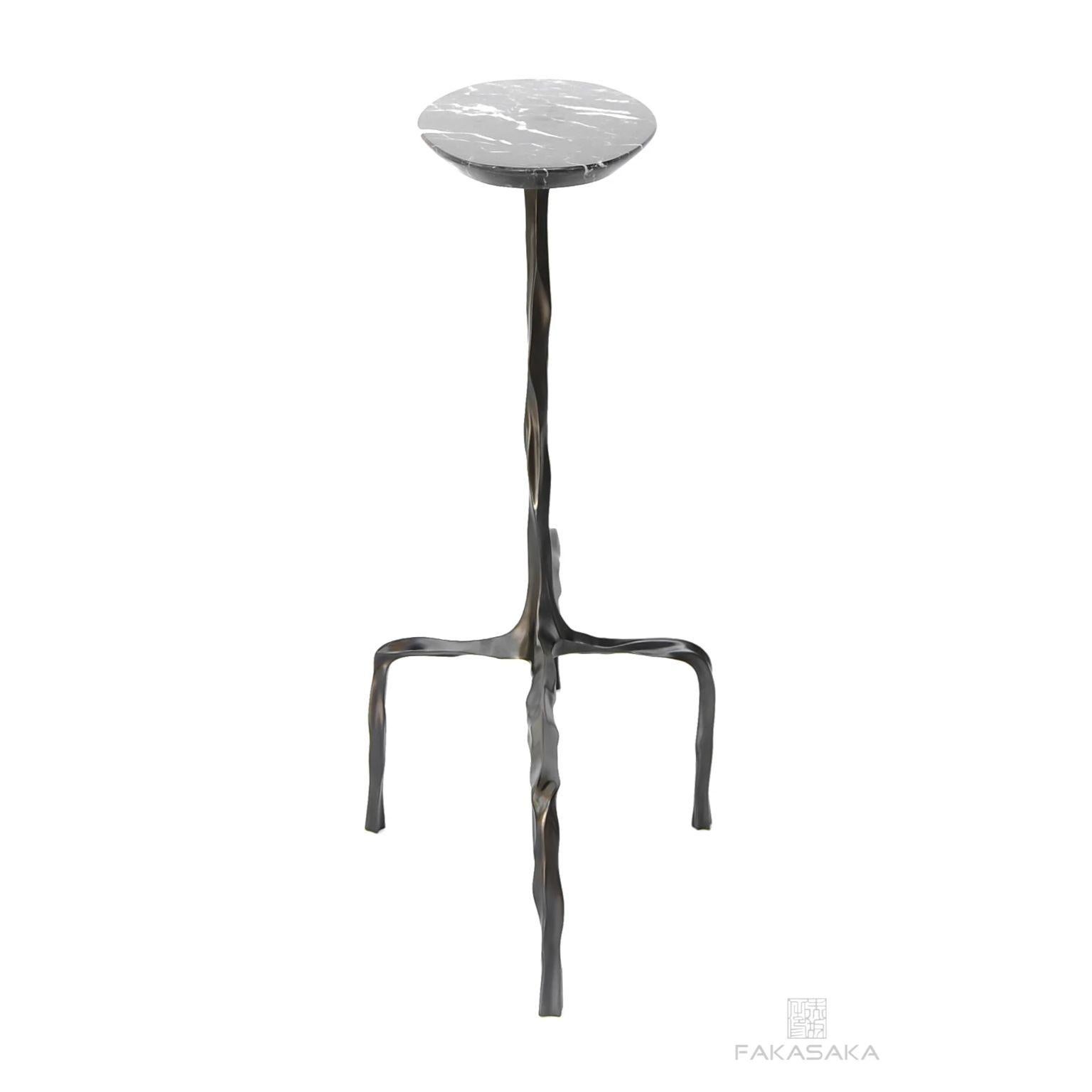 Brazilian Presley Drink Table with Nero Marquina Marble Top by Fakasaka Design For Sale