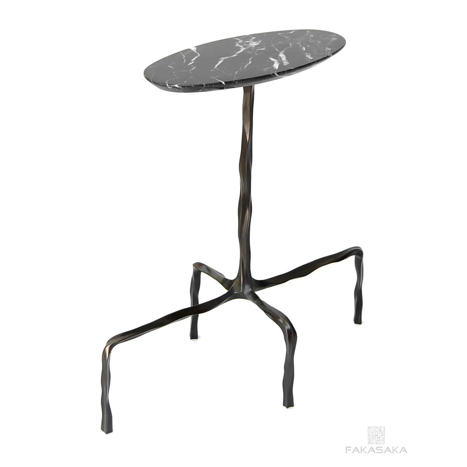 Contemporary Presley Drink Table with Nero Marquina Marble Top by Fakasaka Design For Sale