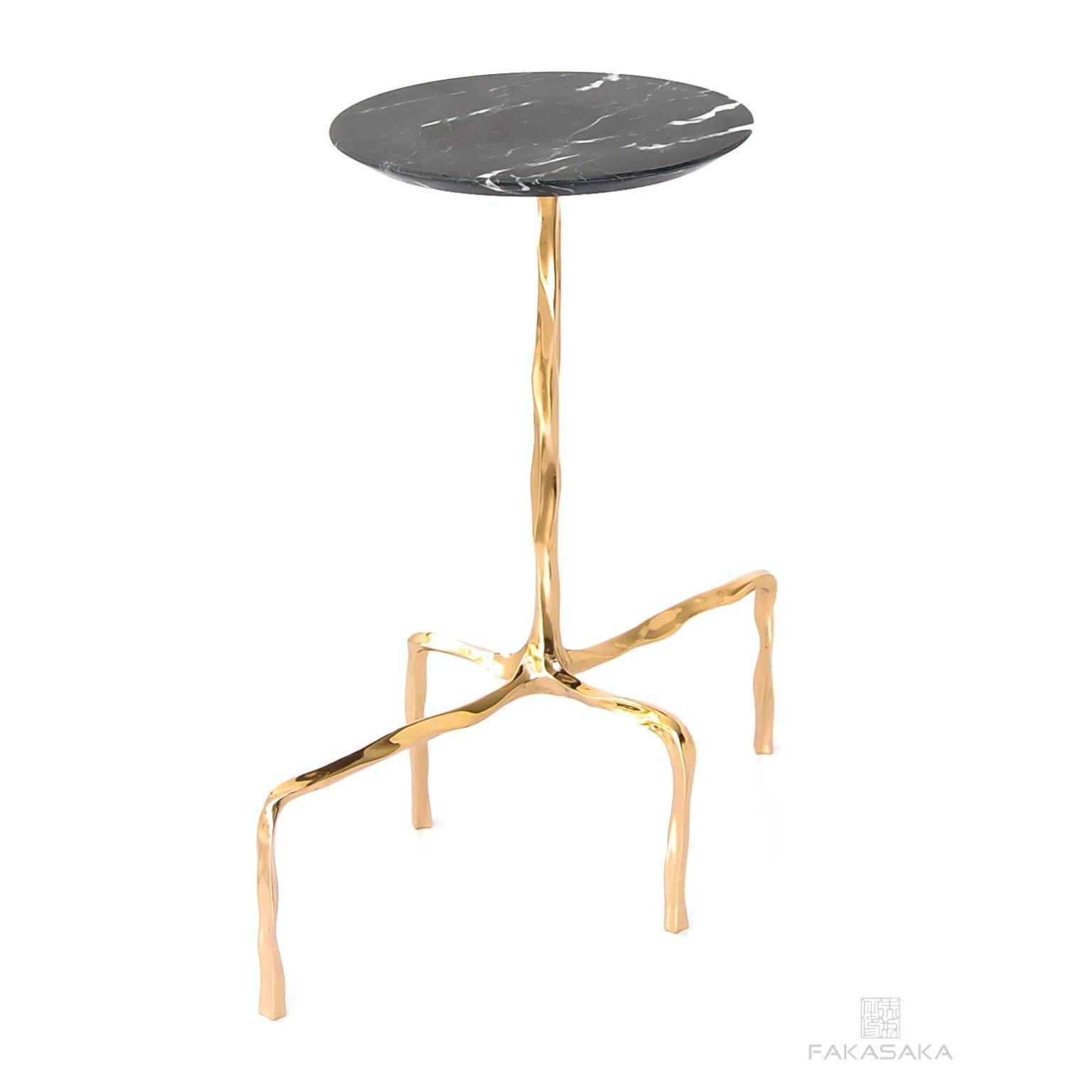 Contemporary Presley Drink Table with Nero Marquina Marble Top by Fakasaka Design For Sale