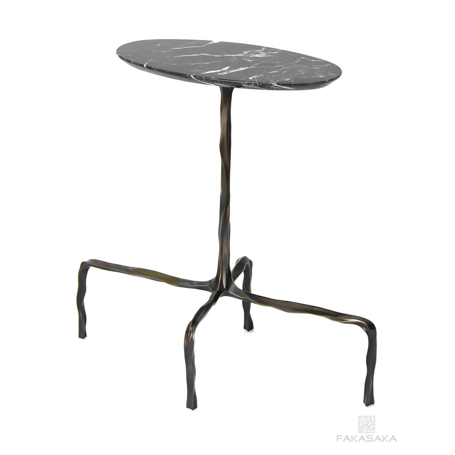 Bronze Presley Drink Table with Nero Marquina Marble Top by Fakasaka Design For Sale