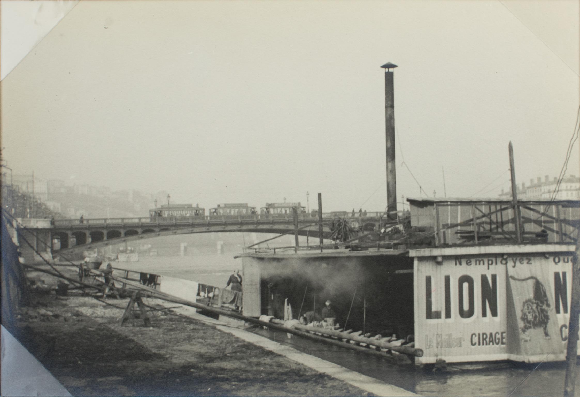 A unique original silver gelatin black and white photograph by French press Agency. View of the Rhone River in Lyon, France, March 1927. 
The view of the Rhone River was taken from the banks of the river in Lyon, dated March 26,