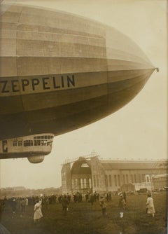 Vintage Departure of Airship Zeppelin, 1930 Silver Gelatin Black and White Photography